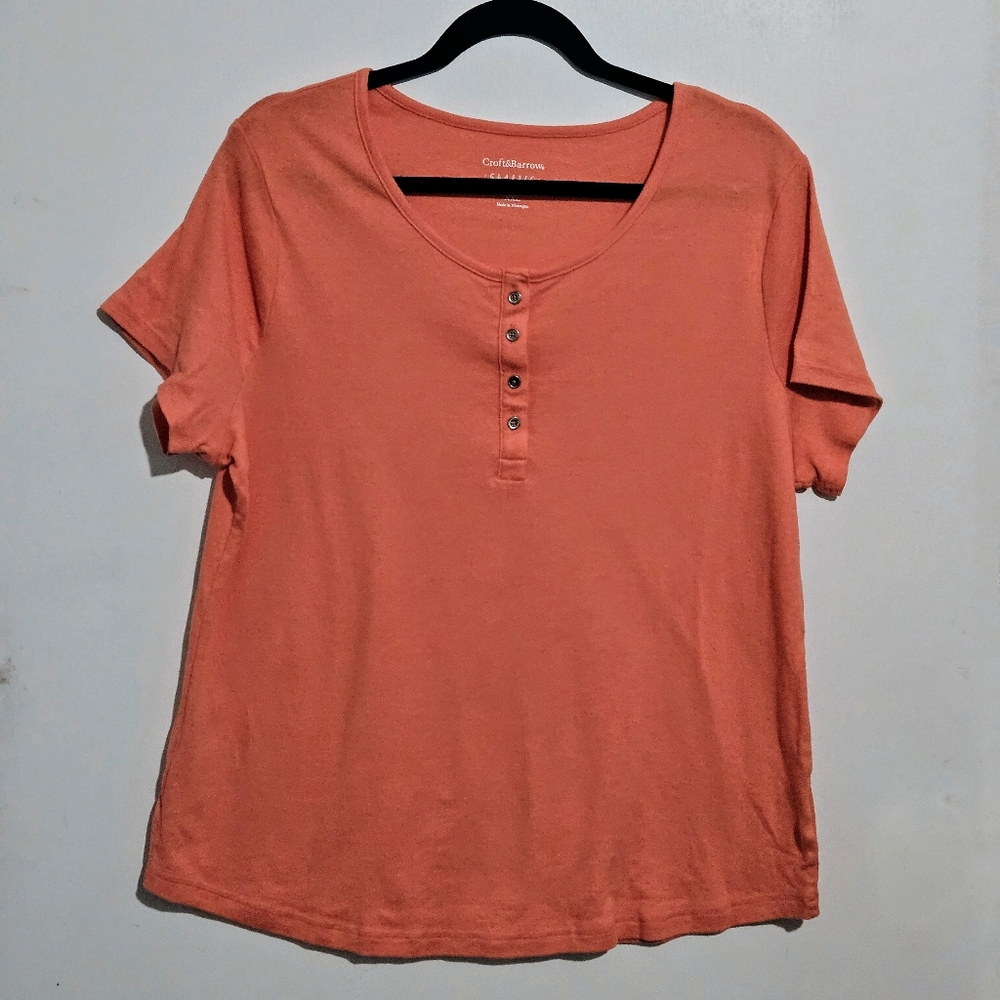 Croft & Barrow Plus Size XXL Orange Relaxed Minimalist Cotton Short Sleeve Tee